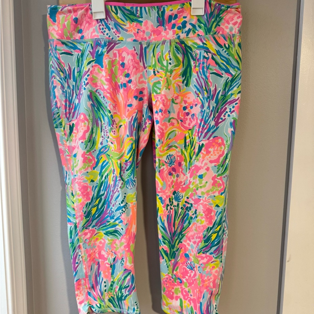 Lilly Pulitzer Luxletic Leggings, Vibrant Pink, Multi, "Fan Sea Pants" XL